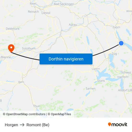 Horgen to Romont (Be) map