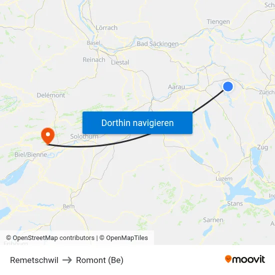 Remetschwil to Romont (Be) map