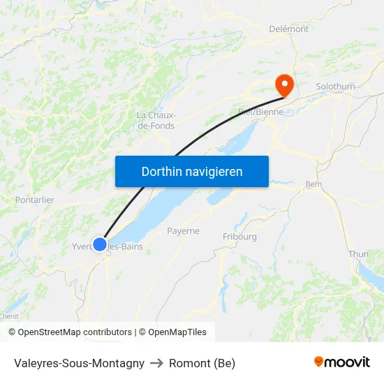 Valeyres-Sous-Montagny to Romont (Be) map