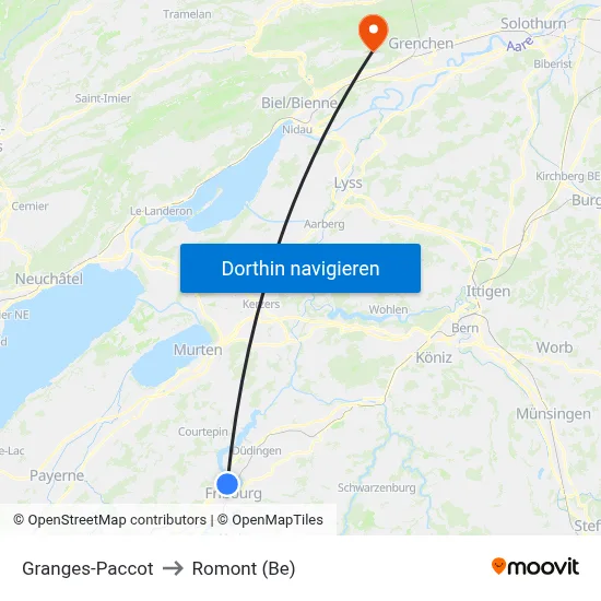 Granges-Paccot to Romont (Be) map