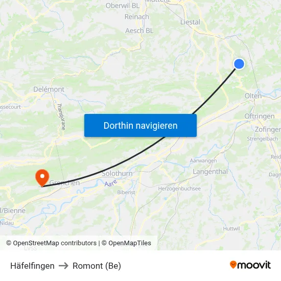 Häfelfingen to Romont (Be) map
