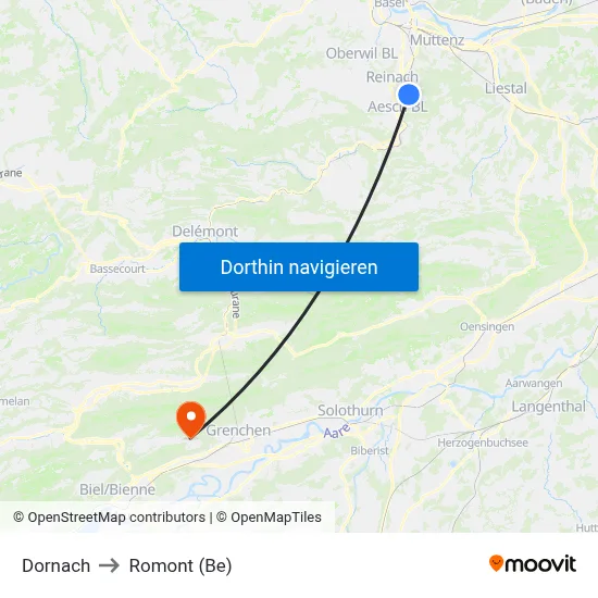 Dornach to Romont (Be) map