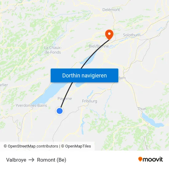 Valbroye to Romont (Be) map