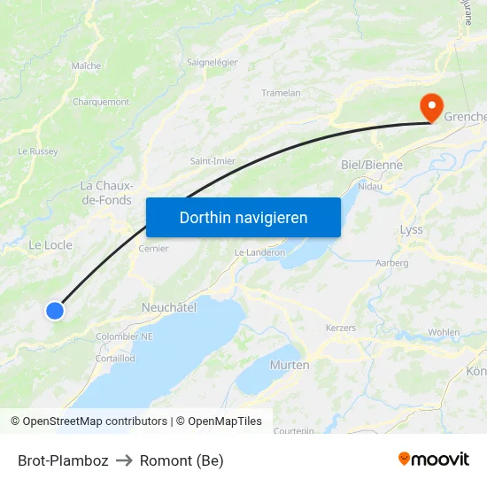 Brot-Plamboz to Romont (Be) map