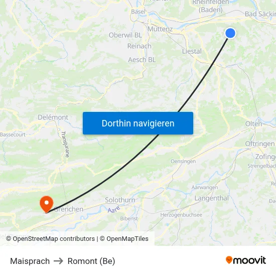 Maisprach to Romont (Be) map
