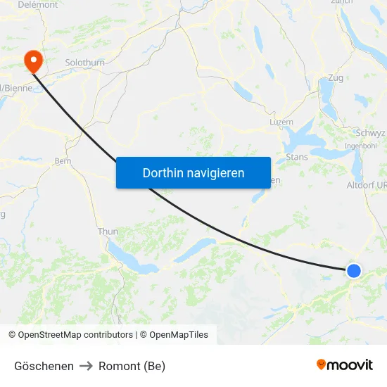Göschenen to Romont (Be) map