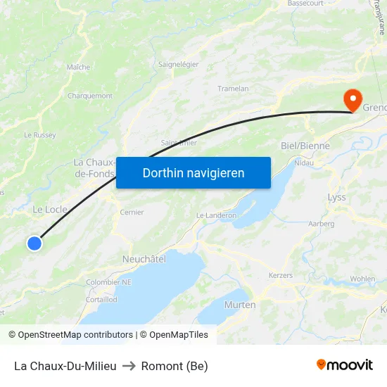 La Chaux-Du-Milieu to Romont (Be) map