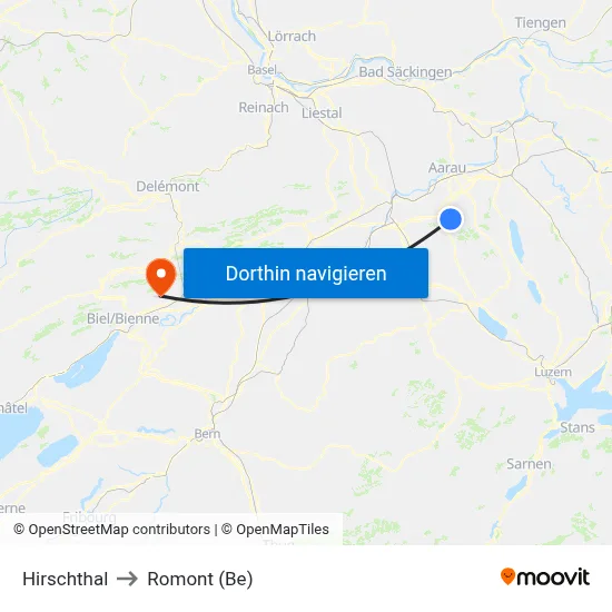 Hirschthal to Romont (Be) map