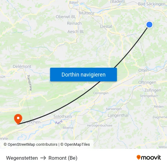 Wegenstetten to Romont (Be) map