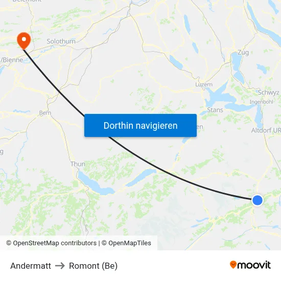 Andermatt to Romont (Be) map