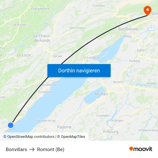 Bonvillars to Romont (Be) map