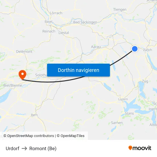 Urdorf to Romont (Be) map