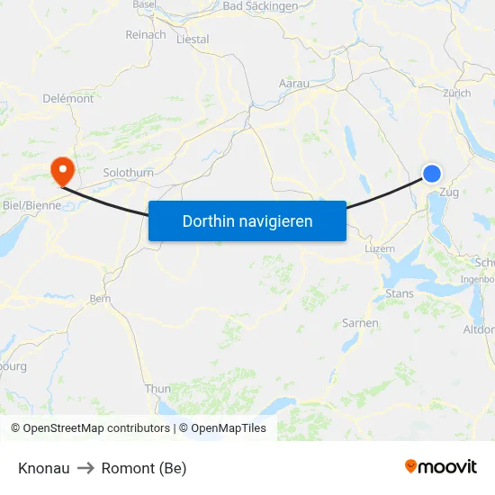 Knonau to Romont (Be) map