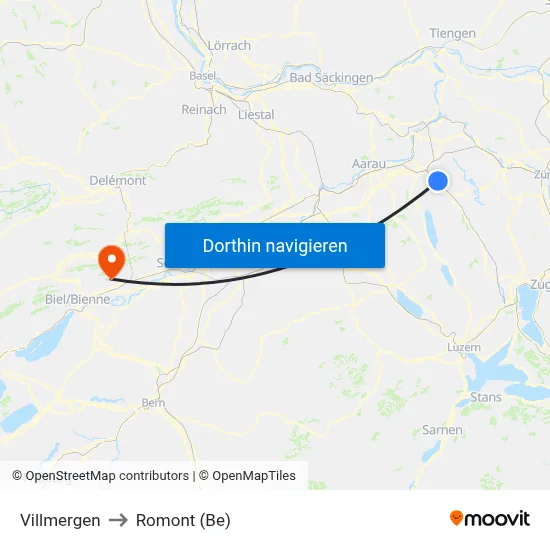 Villmergen to Romont (Be) map