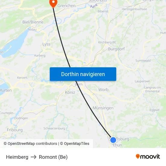 Heimberg to Romont (Be) map