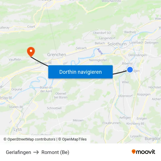 Gerlafingen to Romont (Be) map