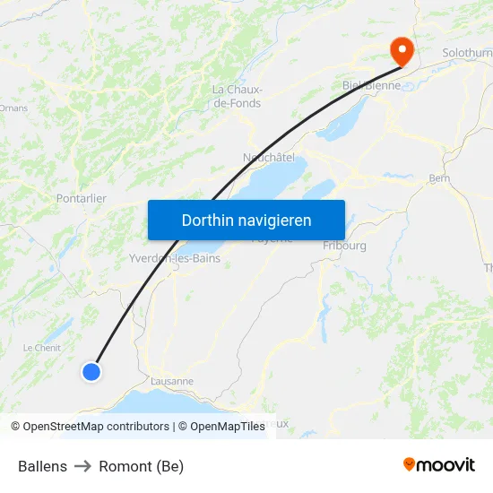 Ballens to Romont (Be) map
