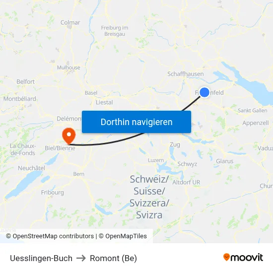 Uesslingen-Buch to Romont (Be) map