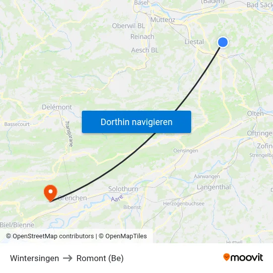 Wintersingen to Romont (Be) map