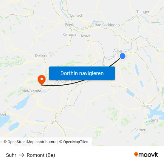 Suhr to Romont (Be) map