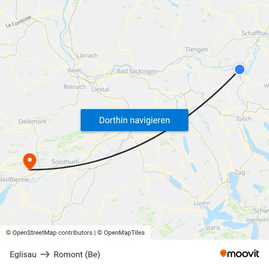 Eglisau to Romont (Be) map