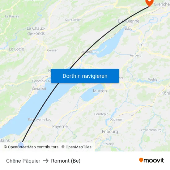 Chêne-Pâquier to Romont (Be) map
