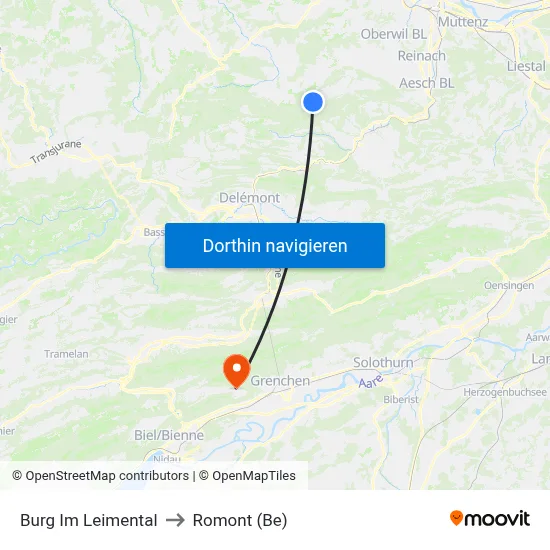 Burg Im Leimental to Romont (Be) map