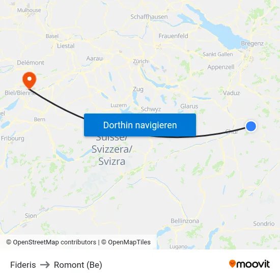 Fideris to Romont (Be) map