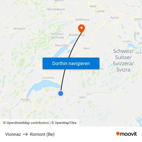 Vionnaz to Romont (Be) map