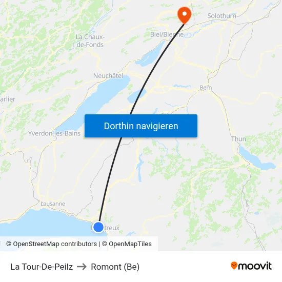 La Tour-De-Peilz to Romont (Be) map