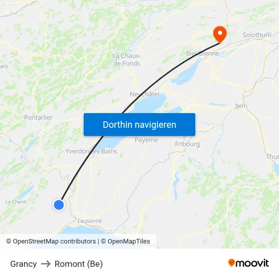 Grancy to Romont (Be) map