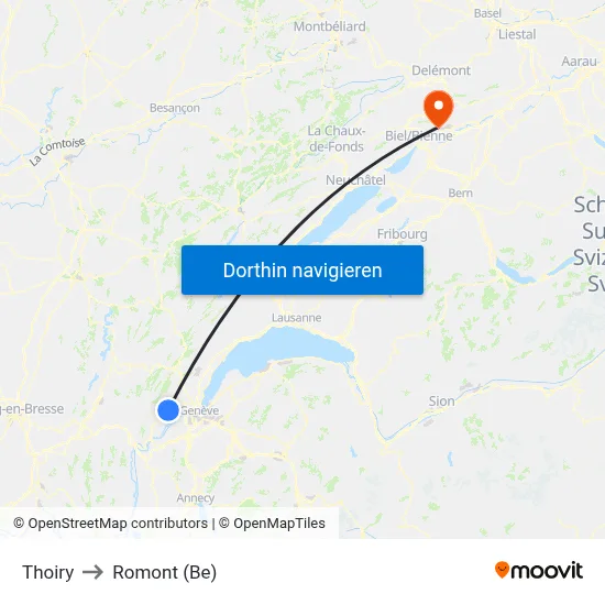 Thoiry to Romont (Be) map