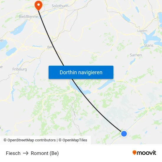 Fiesch to Romont (Be) map