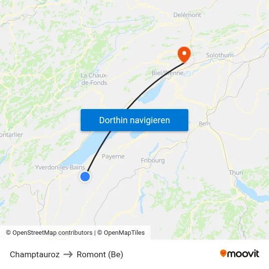 Champtauroz to Romont (Be) map