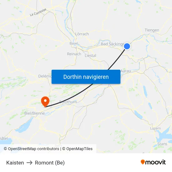 Kaisten to Romont (Be) map