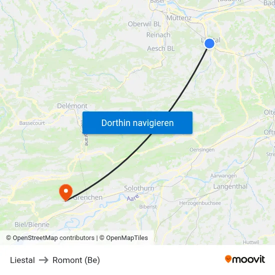 Liestal to Romont (Be) map