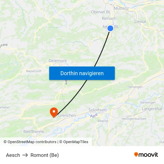 Aesch to Romont (Be) map