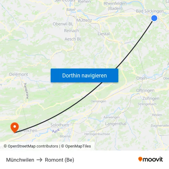 Münchwilen to Romont (Be) map