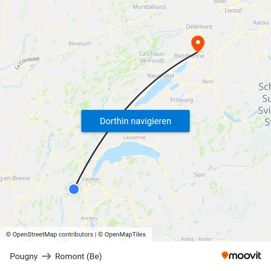 Pougny to Romont (Be) map