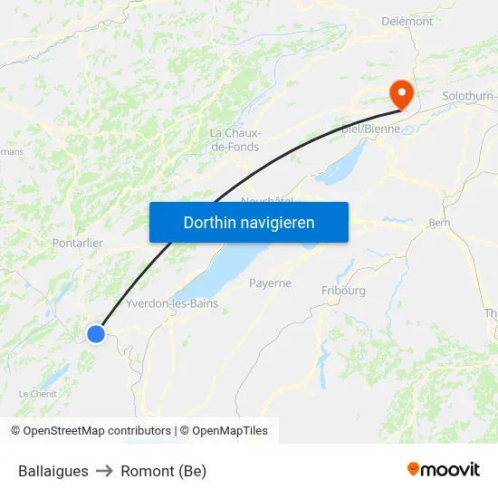 Ballaigues to Romont (Be) map