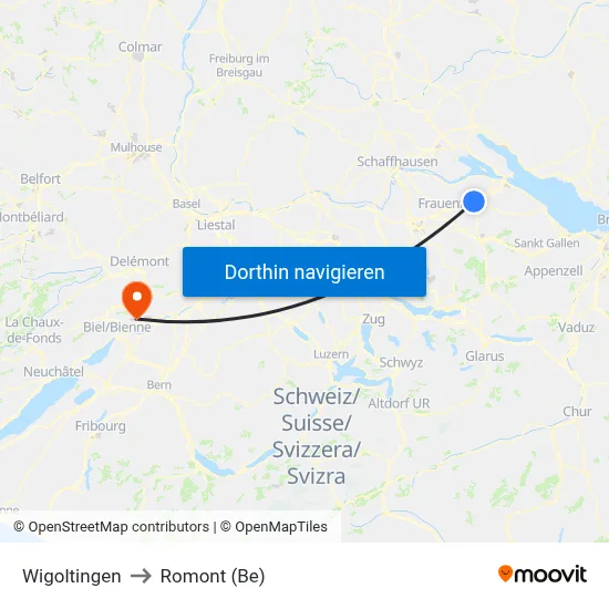 Wigoltingen to Romont (Be) map