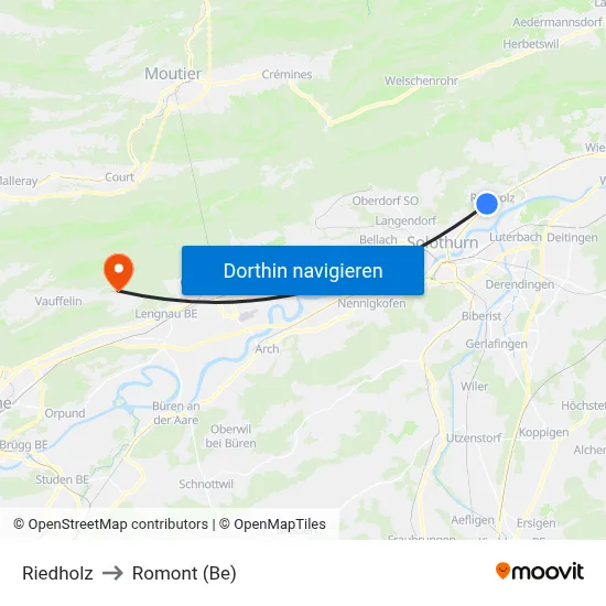 Riedholz to Romont (Be) map