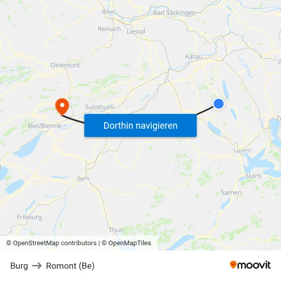 Burg to Romont (Be) map