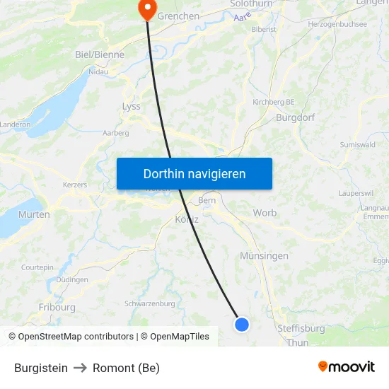 Burgistein to Romont (Be) map