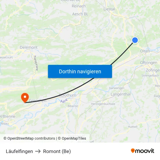 Läufelfingen to Romont (Be) map