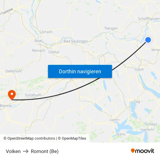 Volken to Romont (Be) map