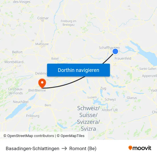 Basadingen-Schlattingen to Romont (Be) map