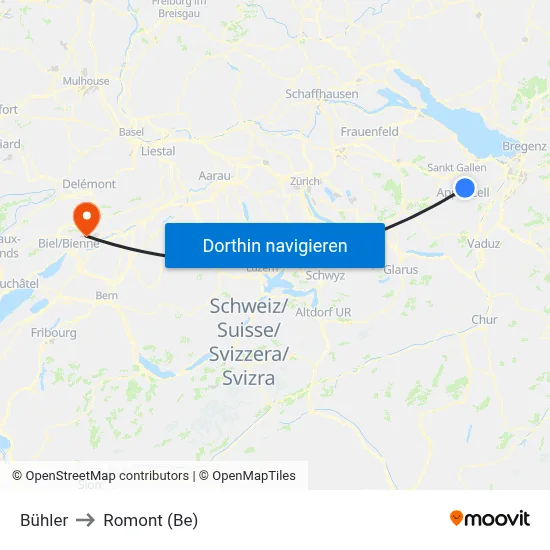 Bühler to Romont (Be) map