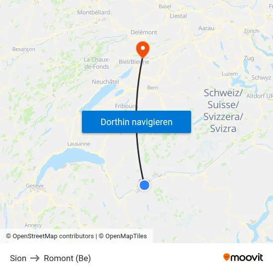 Sion to Romont (Be) map