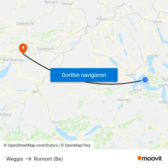 Weggis to Romont (Be) map